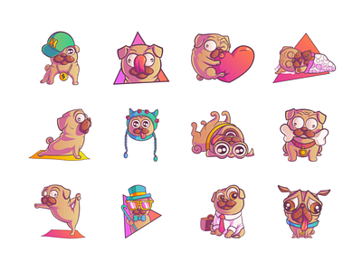 Pug Emoji/Stickers Set