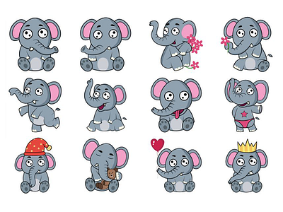 Elephant Emoji Set animal chat cute design dribbble emoji emojiexperts expressions illustration lovable set stickers