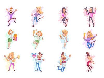 Cheers Party Emoji Set chat cute dance party design dribbble emoji emojiexperts illustration lovable set shot smileys stickers