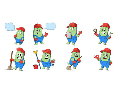 Cleaning Man Emoji Set chat cute design dribble emoji emojiexperts expressions faces illustration lovable set smileys stickers