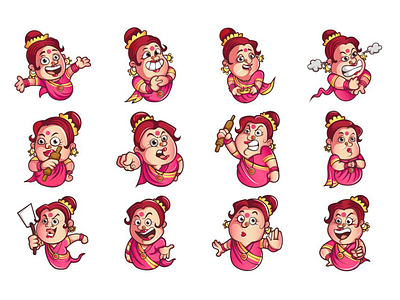 Iyer Aunty Ji Emoji Set chat cute design dribbble emoji emojiexperts expressions happy illustration set smileys stickers