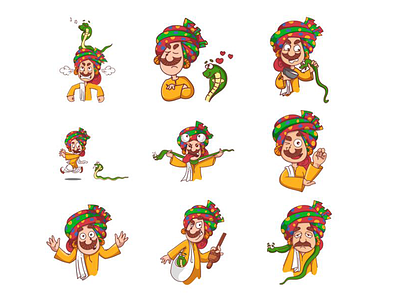 Cartoon Snake Charmer Emoji Set