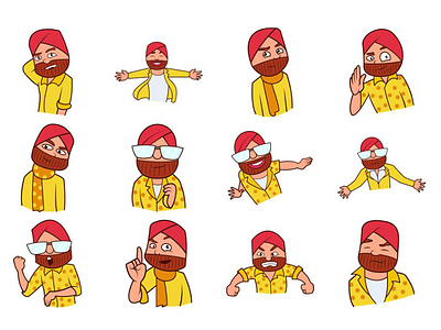 Punjabi Sardar Emoji Set cartoon chat cute design dribbble emoji emojiexperts expressions faces firstshot illustration stickers yellow