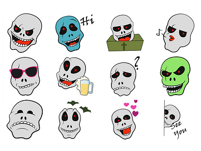 Cartoon Skull Emoji Set