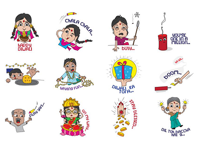 Diwali Cartoon Emoji Set cartoon cartoon character chat cute design diwali dribbble emoji emojiexperts expressions illustration lovable set stickers