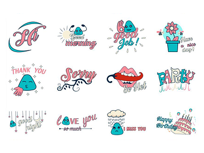 Text Emoji Set chat cute design dribbble emoji emojiexperts illustration lovable party stickers set stickers text typography