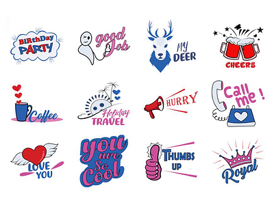 Text Sticker Set Design cartoon cute design dribbble emoji emojiexperts expressions illustration lovable set smileys stickers typography