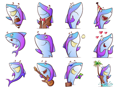 Cute Shark Emoji Set