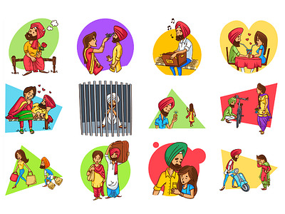 Punjabi Couple Emoji Set cartoon chat cute design dribbble emoji emojiexperts expressions faces illustration lovable lovers punjabi set stickers