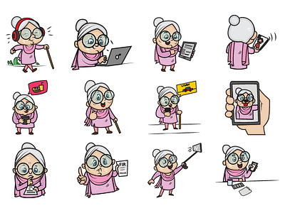 Cute Old Woman Emoji Set cute design dribbble emoji emojiexperts expressions firstshot illustration lovable old set stickers woman