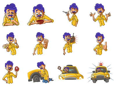 Taxi Driver Emoji Set cartoon chat cute design dribbble emoji expressions firstshot lovable man set stickers yellow