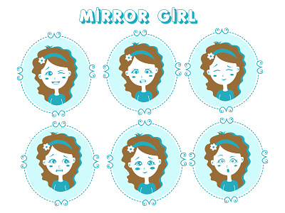 Mirror Girl Emoji Stickers cartoon cute design emoji emojiexperts expressions firstshot girl illustration lovable stickers