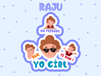 Raju Sticker Design boy cartoon chat cute design dribbble emoji emojiexperts expressions illustration stickers