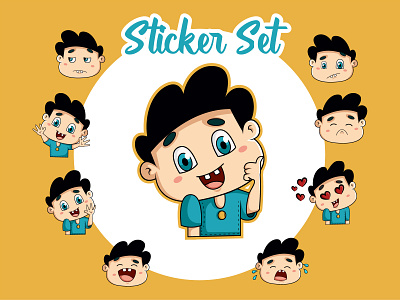 Cartoon Boy Emoji Sticker chat cute design emoji emojiexperts expressions illustration lovable set stickers