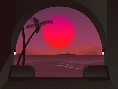 Sunset Beach Vibes beach illustration illustrator palm silhouette sunset vector
