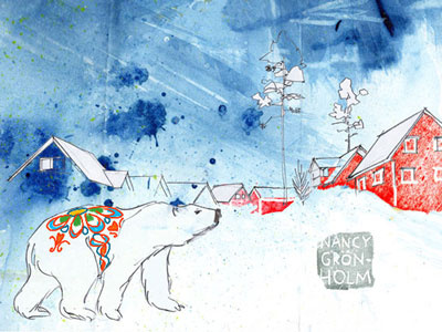 Winter streets bear blue folk icebear illustration winter