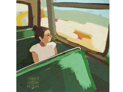Green Bus bus digital girl green illustration krita on the road travel