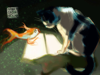 A love story? cat illustration digitalsketching fish friendship krita orange