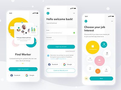 Work Finder App app card clean debut finder ios job mobile profile task tasks ui work