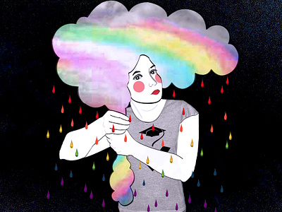 Rainbow Woman - Sofia Bonati Model - Justine Montreuil artwork black background colourful drawing illustrator photoshop rainbow rainy student