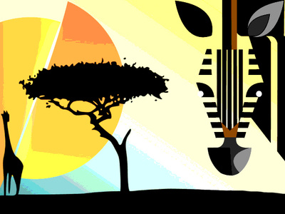 Zebra in the savannah - Justine Montreuil animal black illustration lineart linework orange photoshop savannah sunset yellow zebra