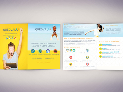 Product Brochure for a Software Publisher Justine Montreuil blue brochure brochure design product brochure product page summertime yellow