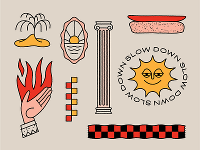 Slow down, mate! 🦥 badge column doodle fire greece hand icon iconset island pin slowdown stone sun tattoo