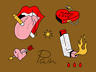 Hard Love arrow blood cigarette doodle fire flame harddisk heart icon icondesign lips love lovely mouth pain rollingstones smoke star tattoo