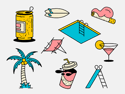 🌞 beach beer chair cigarette cocacola cocktail doodle drink illustration palm play slide summer sun surf surfboard swim swimmingpool tattoo weather