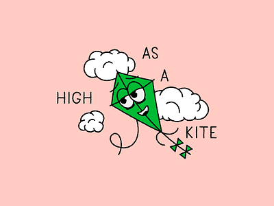 High as a Kite 420 cannabis cartoon cloud doodle dope face fly fun green high illustration kite kitesurfing rap sky weed