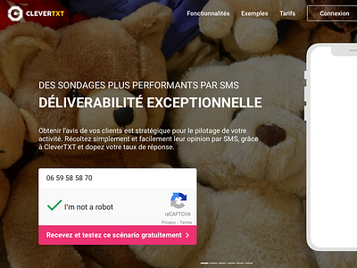Saas Interface Design / CleverTXT / Site Vitrine campaign captcha captcha design captcha feature homepagedesign onepage presentation site vitrine slides sms campaign vitrine vitrine design