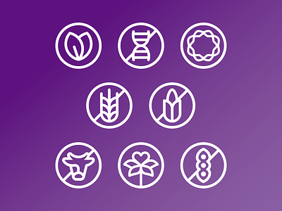 Dietary Icons corn dog cow dna strand gluten free icongraphy icons leaf plants soy bean soy free vegan vegetarian wheat