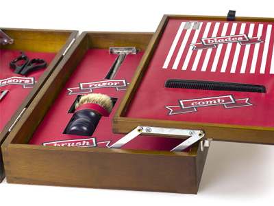 The Stache Stash blade grooming grooming kit package package design packaging razor shaving shaving kit wooden box
