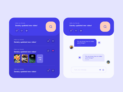 Social Media Interface in a different way app application chat clean design figma figmadesign interface list platform post profile purple social app social media ui uidesign ux