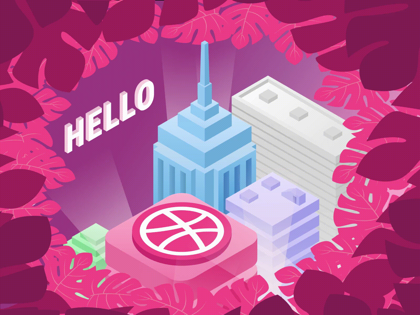 Hello Dribbble! animation city city illustration design first shot hello dribbble illustration party vector