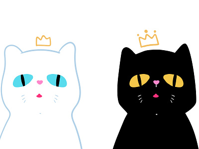 Black Cat, White Cat black black white cat cute doodle illuatration kitty lovely paint
