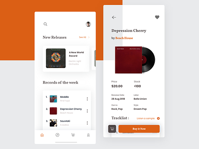 Exploration : Vinyl Records Store App album app clean design ecommerce moblie music play rare records screen shop store ui vinyl