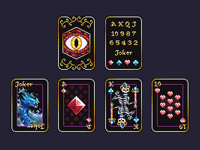 Baron Playing Cards art cards clubs design diamonds dragon fantasy gold hearts joker pixel pixelart skeleton spades symmetry