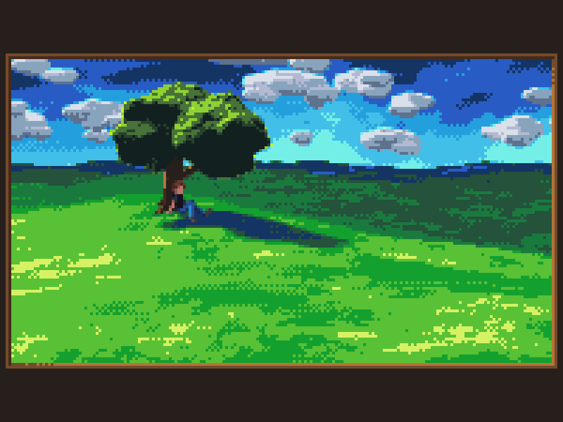 Sunny Hill 3d render calm field landscape pixel pixelart tree