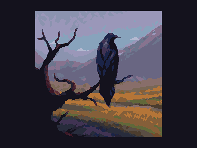 Raven illustration landscape mountains pixel pixelart raven