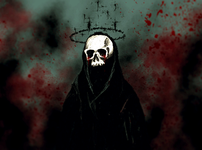 Sorrow blood cloak digital painting dramatic illustration skull