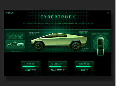CyberTruck Tesla - Daler Design black black and green branding car cyber cyberpunk cybertruck dailyui design dribbble interface template tesla ui ux