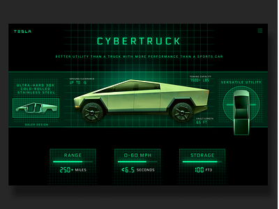 CyberTruck Tesla - Daler Design black black and green branding car cyber cyberpunk cybertruck dailyui design dribbble interface template tesla ui ux