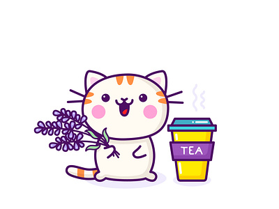 Lavender Tea autumn cartoon cartoon character cartoon illustration cat cup cute cute illustration cuteart flat hot illustration kawaii kawaii art lavender tea teatime