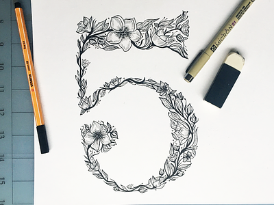 Five 36 days of type 5 custom type floral numbers pattern typography