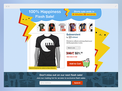 redditgifts 100% Happiness Flash Sale! cart countdown cute ecommerce illustration lightning reddit redditgifts