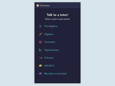 MathElf topic selection app blue college dark demand icons kids list math on student theme