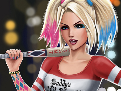 Suicide Squad Harley backlit bat bokeh city lights harley illustration quinn realistic suicide squad