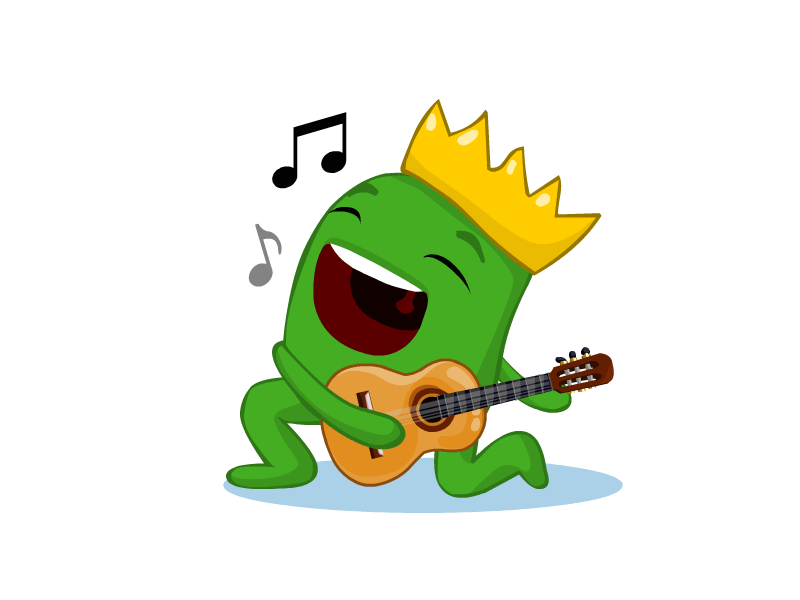 Happy Frog character crown cute emoji frog guitar happy icon king music song sticker