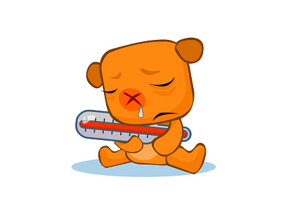 Teddy Sick bear character cute emoji icon orange sick sticker teddy thermometer